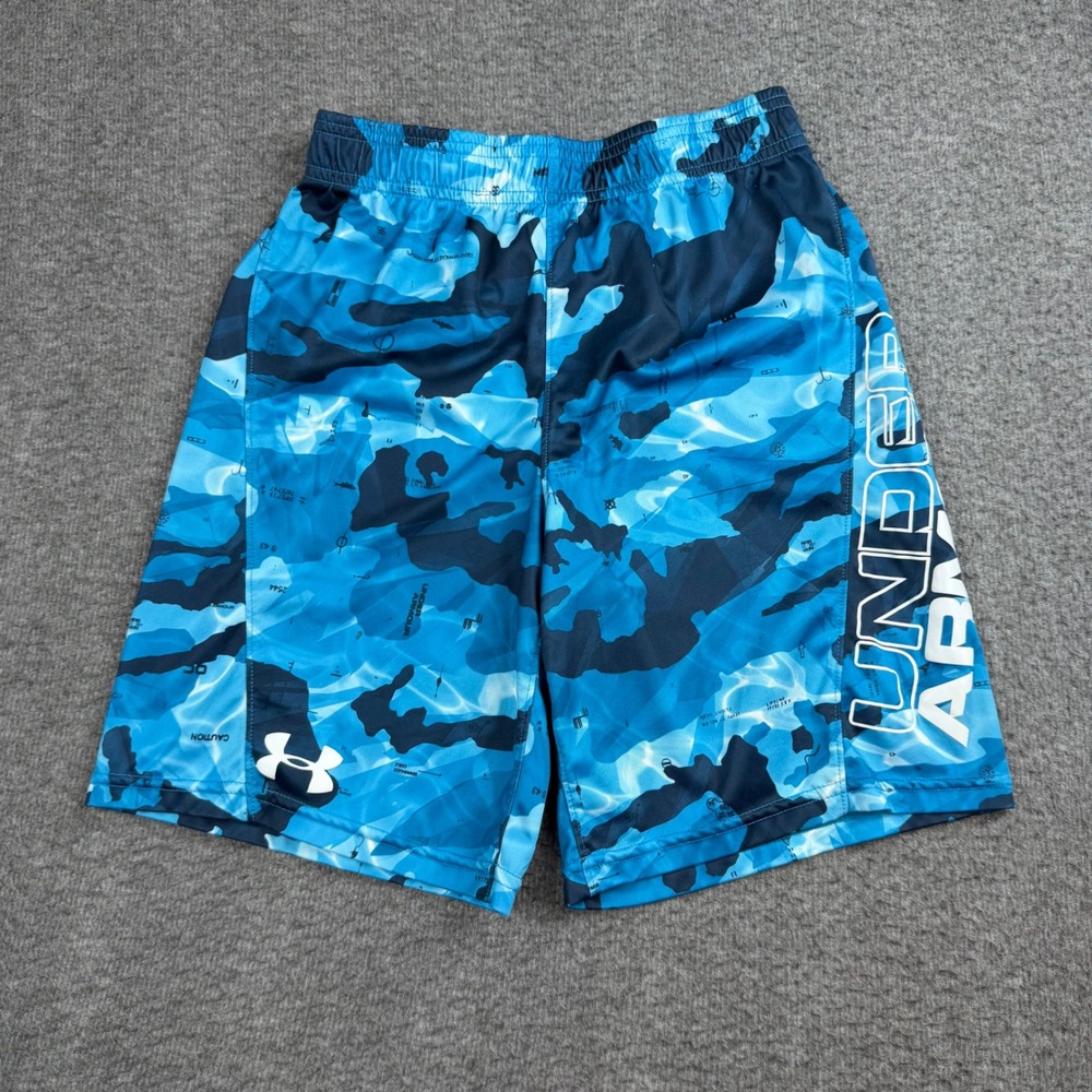 Under Armour Shorts Youth Medium Blue Camo HeatGear Athletic‎ Loose Fit